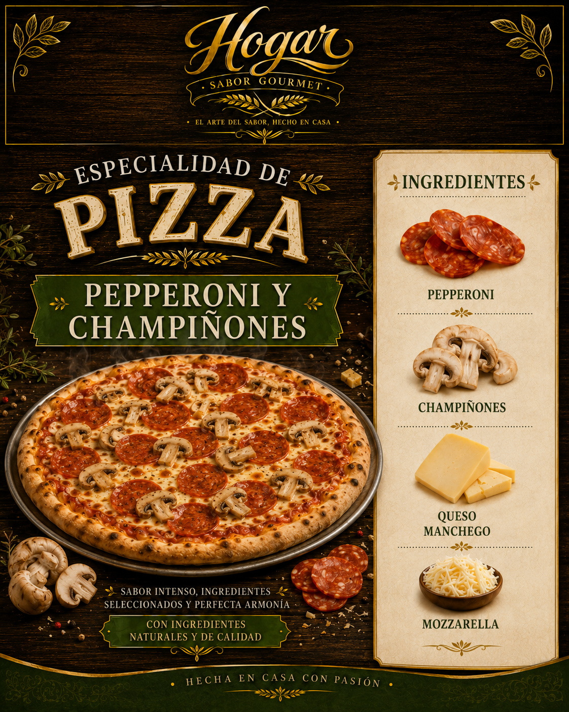 Pizza Pepperoni con champiñones